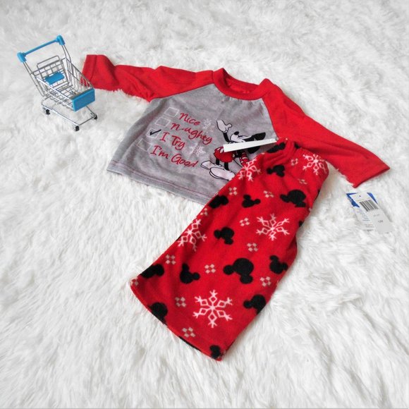 Disney Mickey Mouse 2 Piece Pajama Set Red 12M - Picture 1 of 8